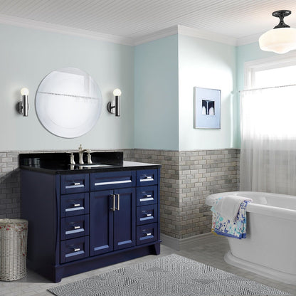 49" Single sink vanity in Blue finish with Black galaxy granite and rectangle sink