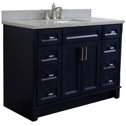 49" Single sink vanity in Blue finish with Gray granite and rectangle sink