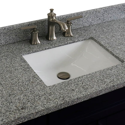 49" Single sink vanity in Blue finish with Gray granite and rectangle sink