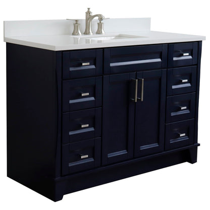 49" Single sink vanity in Blue finish with White engineered stone and rectangle sink