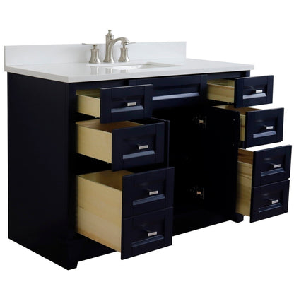 49" Single sink vanity in Blue finish with White engineered stone and rectangle sink