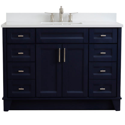 49" Single sink vanity in Blue finish with White engineered stone and rectangle sink