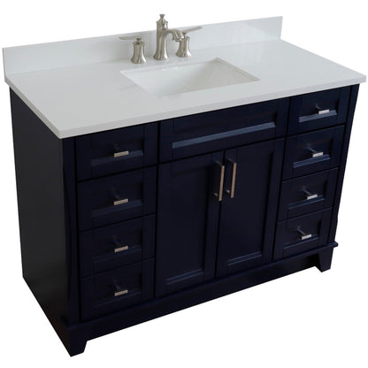 49" Single sink vanity in Blue finish with White engineered stone and rectangle sink