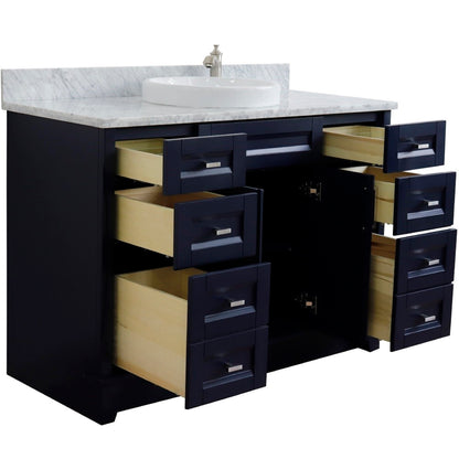 49" Single sink vanity in Blue finish with White carrara marble and round sink