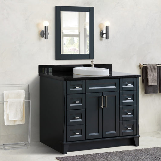 49" Single sink vanity in Dark Gray finish with Black galaxy granite and round sink
