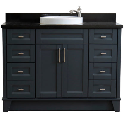 49" Single sink vanity in Dark Gray finish with Black galaxy granite and round sink