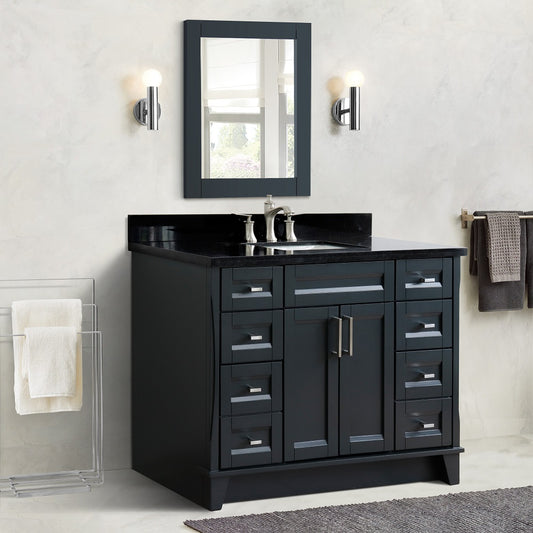 49" Single sink vanity in Dark Gray finish with Black galaxy granite and rectangle sink