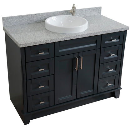 49" Single sink vanity in Dark Gray finish with Gray granite and round sink