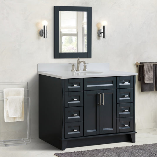 49" Single sink vanity in Dark Gray finish with White engineered stone and oval sink