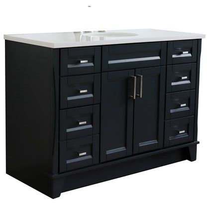 49" Single sink vanity in Dark Gray finish with White engineered stone and oval sink
