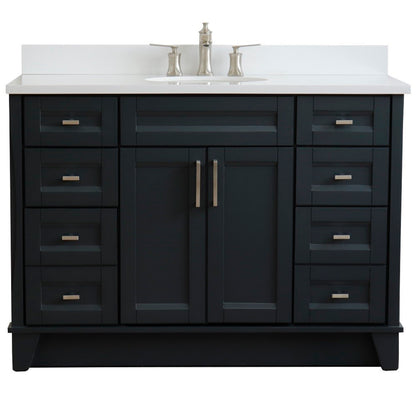 49" Single sink vanity in Dark Gray finish with White engineered stone and oval sink
