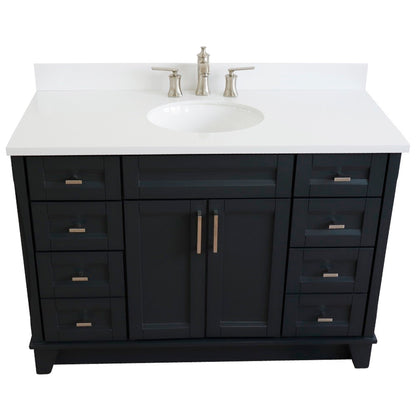 49" Single sink vanity in Dark Gray finish with White engineered stone and oval sink