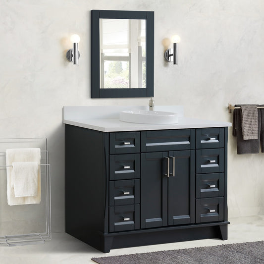 49" Single sink vanity in Dark Gray finish with White engineered stone and round sink
