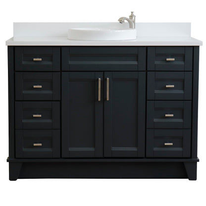 49" Single sink vanity in Dark Gray finish with White engineered stone and round sink