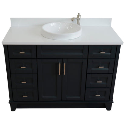 49" Single sink vanity in Dark Gray finish with White engineered stone and round sink
