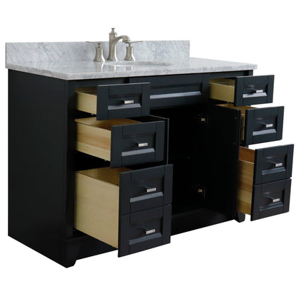 49" Single sink vanity in Dark Gray finish with White Carrara marble and oval sink