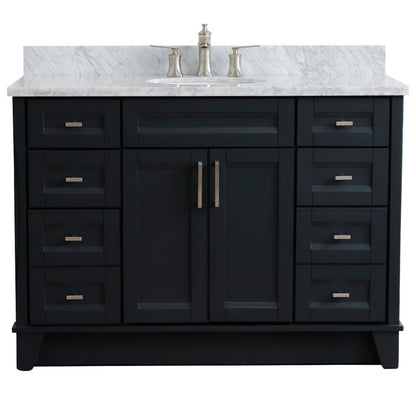 49" Single sink vanity in Dark Gray finish with White Carrara marble and oval sink