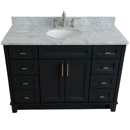 49" Single sink vanity in Dark Gray finish with White Carrara marble and oval sink