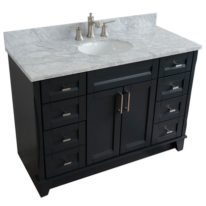 49" Single sink vanity in Dark Gray finish with White Carrara marble and oval sink
