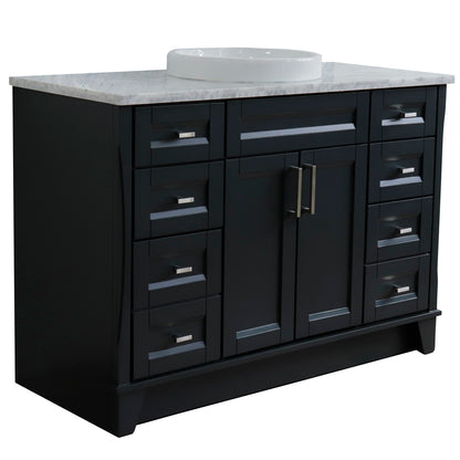 49" Single sink vanity in Dark Gray finish with White Carrara marble and round sink