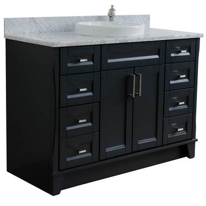 49" Single sink vanity in Dark Gray finish with White Carrara marble and round sink