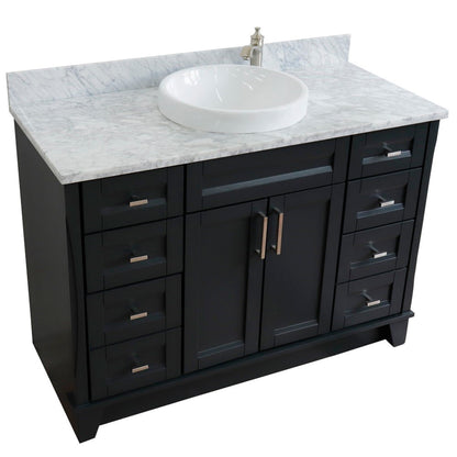 49" Single sink vanity in Dark Gray finish with White Carrara marble and round sink