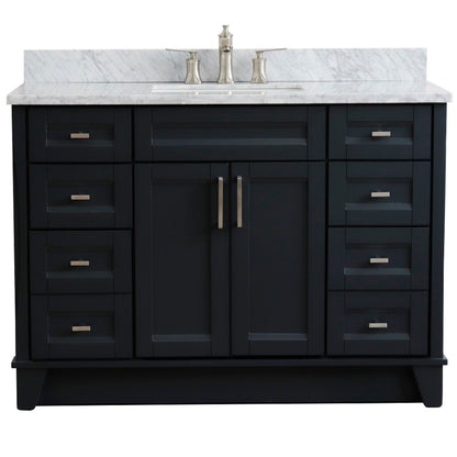 49" Single sink vanity in Dark Gray finish with White Carrara marble and rectangle sink
