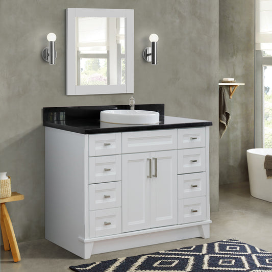 49" Single sink vanity in White finish with Black galaxy granite and round sink