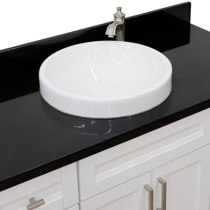49" Single sink vanity in White finish with Black galaxy granite and round sink