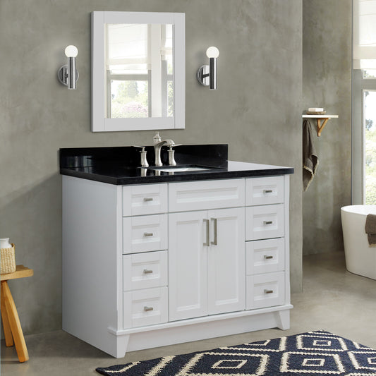 49" Single sink vanity in White finish with Black galaxy granite and rectangle sink