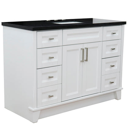 49" Single sink vanity in White finish with Black galaxy granite and rectangle sink