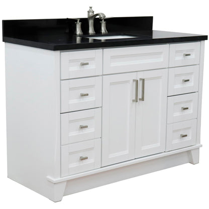 49" Single sink vanity in White finish with Black galaxy granite and rectangle sink