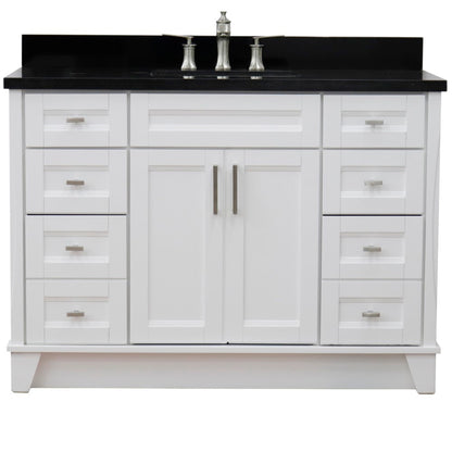 49" Single sink vanity in White finish with Black galaxy granite and rectangle sink