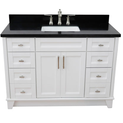 49" Single sink vanity in White finish with Black galaxy granite and rectangle sink