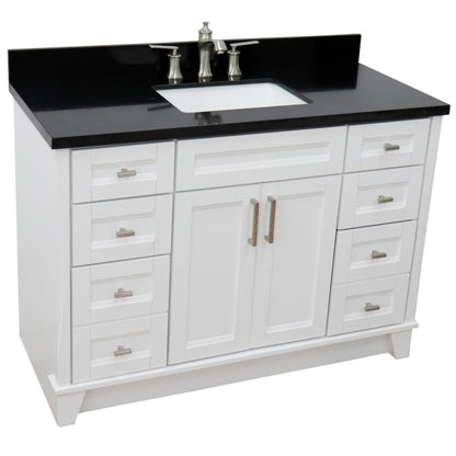49" Single sink vanity in White finish with Black galaxy granite and rectangle sink