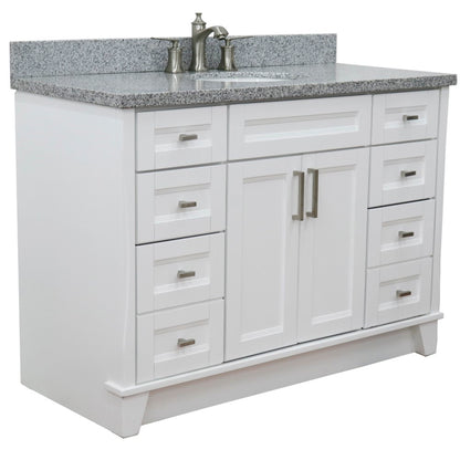 49" Single sink vanity in White finish with Gray granite and oval sink