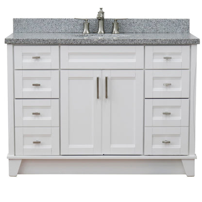 49" Single sink vanity in White finish with Gray granite and oval sink