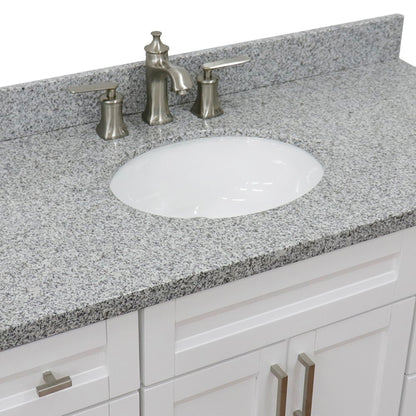 49" Single sink vanity in White finish with Gray granite and oval sink