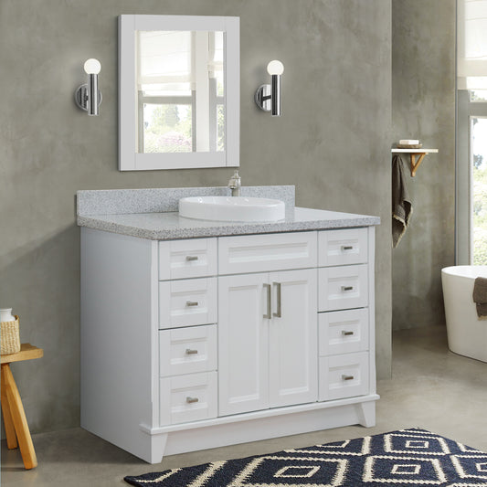49" Single sink vanity in White finish with Gray granite and round sink