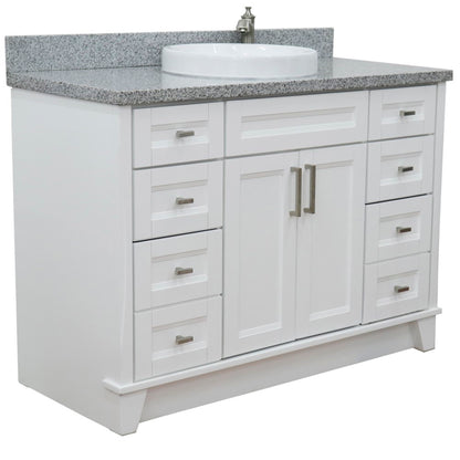 49" Single sink vanity in White finish with Gray granite and round sink
