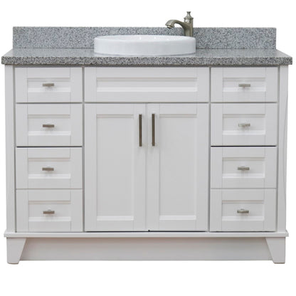 49" Single sink vanity in White finish with Gray granite and round sink