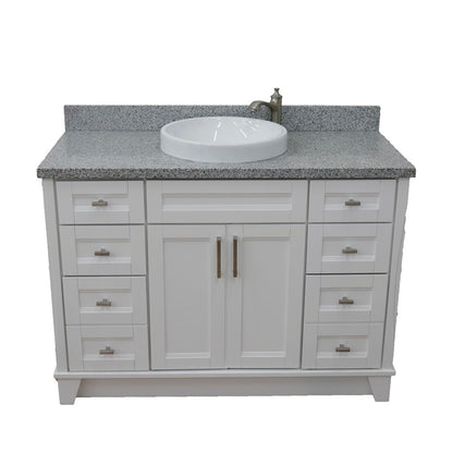 49" Single sink vanity in White finish with Gray granite and round sink