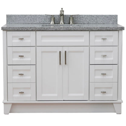 49" Single sink vanity in White finish with Gray granite and rectangle sink