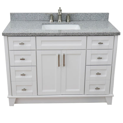 49" Single sink vanity in White finish with Gray granite and rectangle sink