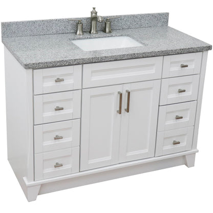 49" Single sink vanity in White finish with Gray granite and rectangle sink