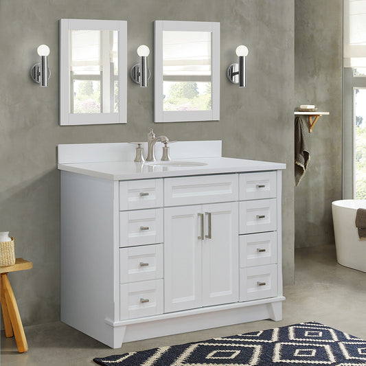 49" Single sink vanity in White finish with White engineered stone and oval sink