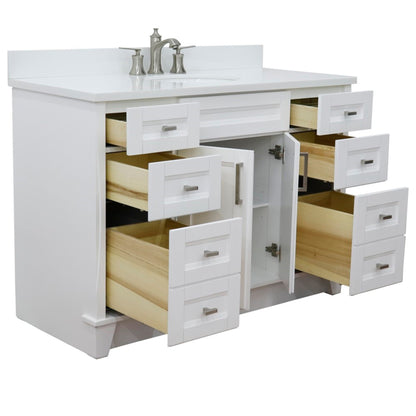 49" Single sink vanity in White finish with White engineered stone and oval sink