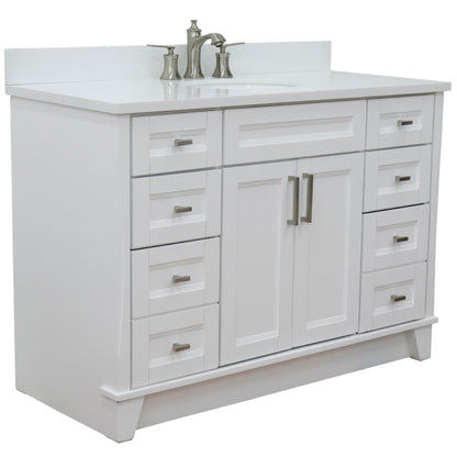 49" Single sink vanity in White finish with White engineered stone and oval sink