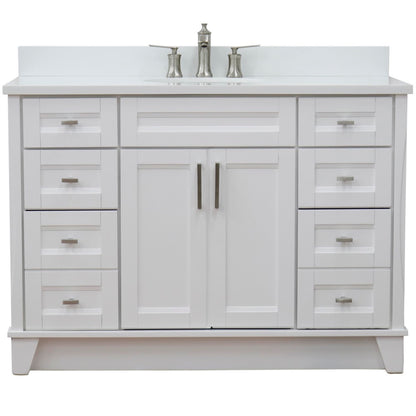 49" Single sink vanity in White finish with White engineered stone and oval sink