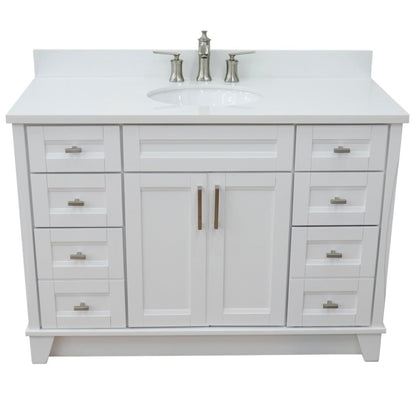 49" Single sink vanity in White finish with White engineered stone and oval sink